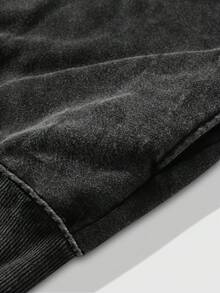 Men's Washed Drop Shoulder Zip-Up Casual Hoodie, Autumn - Black - View 5