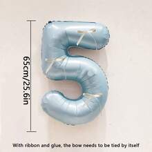 4pcs/Set 32-Inch Blue Digital Balloon Decorations, Featuring White Bows As Embellishments. Suitable For Birthday Party Decorations, Home Party Setup, And Various Festival Celebration Decorations - Blue - View 18