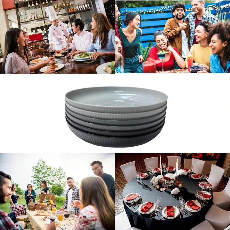 6 Pack Wheat Straw Plates Reusable Dinner Plates Durable And Lightweight Perfect For Home Parties Camping And Dishwasher  Dark Gray Light Gray Black - 深灰色淺灰色黑色 - 查看 2