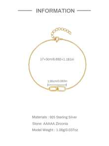 1条925纯银经典双扣立方氧化锆手链，女士日常、派对、生日佩戴 - 金色 - 查看 4