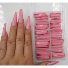 100pc Colored Coffin Press On Nails Long Ballerina False Fake Nail Tips Full Cover Manicure Design Acrylic Nails For Women Teen FFgirls (Dark Pink){Inchcolor_nameinch:InchDarkPinkinch} - 深粉紅色 - 查看 4