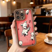 Cubierta de telefono con borde negro y parte trasera roja con estampado de perros blancos comiendo fresas diseño divertido para uso diario en cafeterias y salones Aplicable a los teléfonos de la serie Apple y Galaxy - Café integral - Ver 2