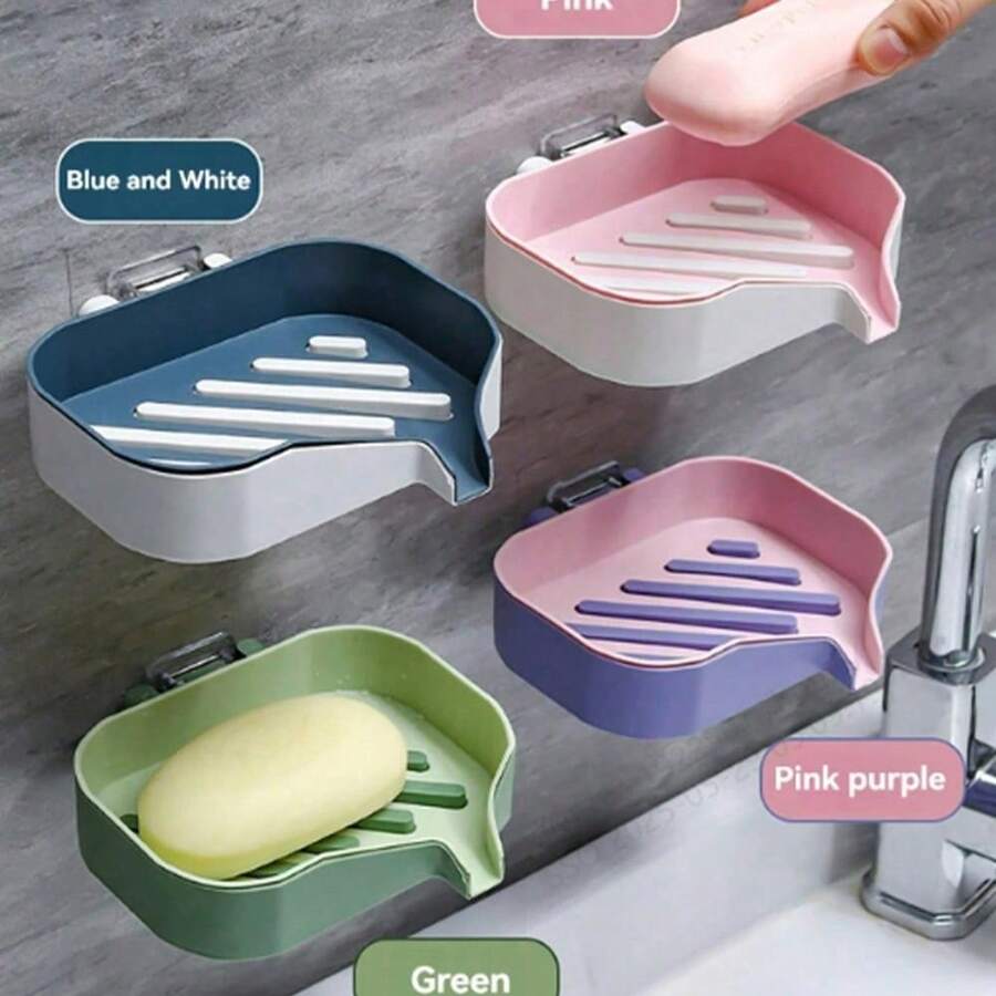 1pc Wall-Mounted Soap Bar. Household Bathroom Storage Rack With Drainage. Household Soap Bar, No Need To Drill Holes, With A Drain Rack. High-End New Soap Stand In The Bathroom. Double-Layer Storage Rack In The Bathroom. Back To School - 彩色 - 查看 1