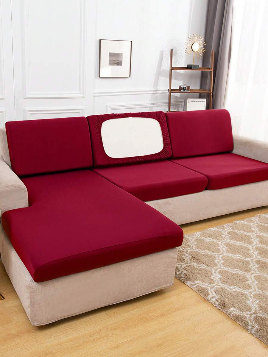 1 Vỏ đệm ghế sofa co giãn, màu trơn, có thể tháo rời, sợi Polyester 120g, dùng để bảo vệ ghế sofa phòng khách, phòng ngủ, văn phòng - Đỏ - Xem 1