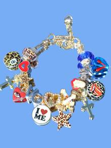 1 vòng tay họa tiết da báo và ngôi sao, 1 vòng tay thánh giá trái tim, 1 vòng tay khẩu hiệu Love Yourself, 1 vòng tay hình 8 bi họa tiết da báo, 1 vòng tay đôi môi gợi cảm, 1 vòng tay trái tim đỏ (cùng kiểu dáng với Ins) - Vàng - Xem 13