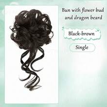 女士长胡须卷发发带假发，龙须发带，发髻造型工具，卷发发髻，自然蓬松，轻松打造双发髻 - 彩色 - 查看 13