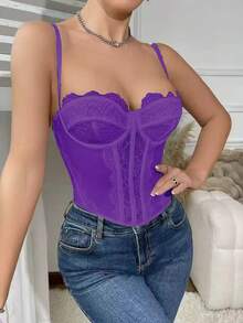 1 Áo nịt ngực ren gợi cảm cho nữ, đi chơi dự tiệc, đi chơi câu lạc bộ, có khóa cài - màu tím đậm - Xem 5