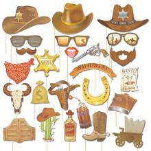 25件西部主题拍照道具，西部主题派对装饰，适合成人，趣味牛仔派对礼品，适用于狂野西部派对、西部牛仔生日派对、乡村派对，包括粉色单身派对、准新娘婚礼等。 - 彩色 - 查看 11