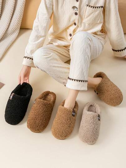 男女通用加厚绒毛简约拖鞋，休闲套脚绒内里鞋，适合冬季居家/客厅穿着，舒适室内家居拖鞋