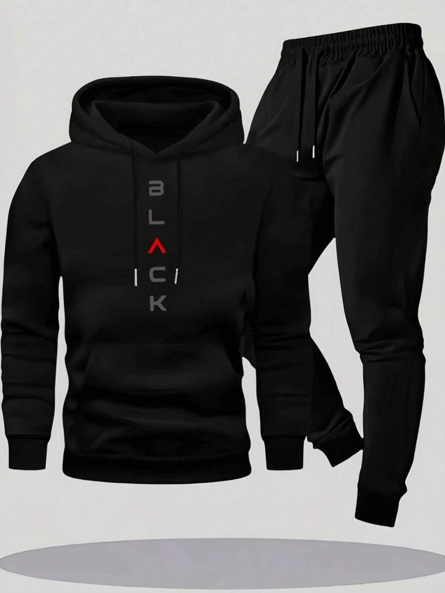 Men Hoodie Co-Ords - Black - View 1