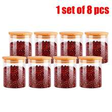 1 套 4-6-12 件玻璃储物罐，采用透明高硼硅材料制成，配有密封的竹木盖，便携式透明食品容器，用于盛放茶、咖啡豆、糖、糖果、饼干、香料、厨房用品 - 無色 - 查看 13