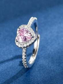 1 件装不锈钢时尚心形爱情戒指，适合女士情人节