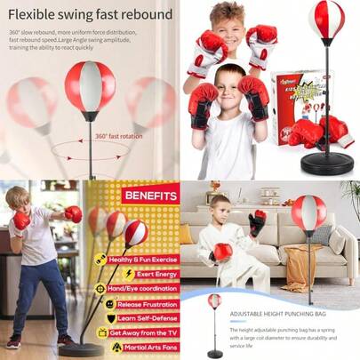 Punching Ball Inflatable Punching Bag Adjustable Punching Bag Inflatable Boxing Ball With Boxing Gloves And Air Pump And Stand Boxing Set For Punching Training Exercise