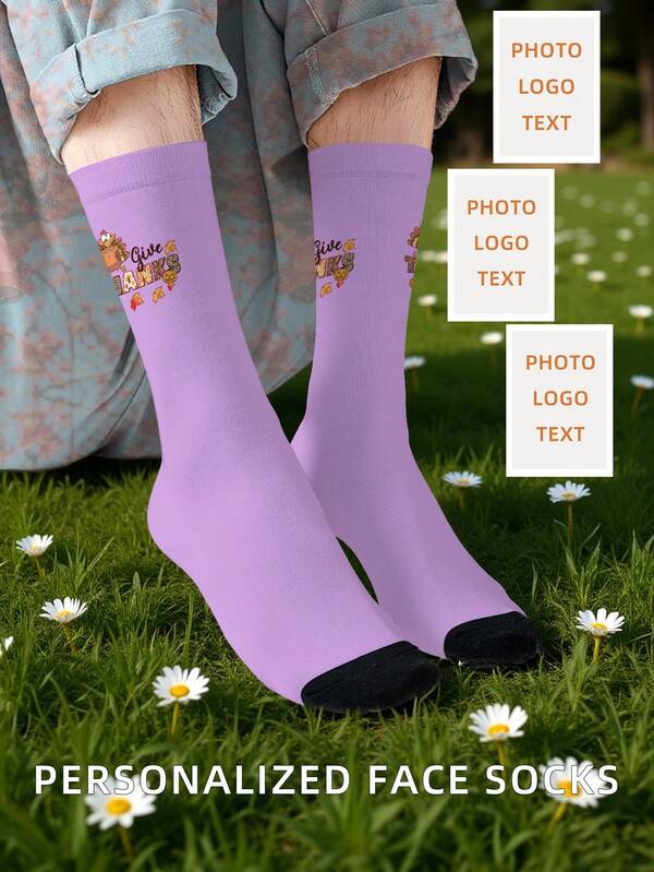 1 Pair Customizable Personalized Photo Socks, Can Print Any Face Or Pattern, Fun Socks Suitable For Anniversary, Valentine's Day, Birthday, Wedding, Mother's Day, Father's Day, Best Friend, Gift For Mom/Dad, Girlfriend/Boyfriend, Her/Him, Also Can Print Pet Dog/Cat Pattern, Suitable For Halloween Wear