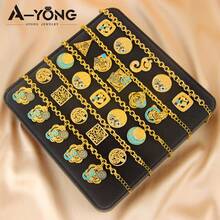 时尚迪拜嘻哈珠宝手镯 21k镀金中东伊斯兰幸运手镯 土耳其女士复古派对珠宝 - Pendant Bracelet - 查看 14