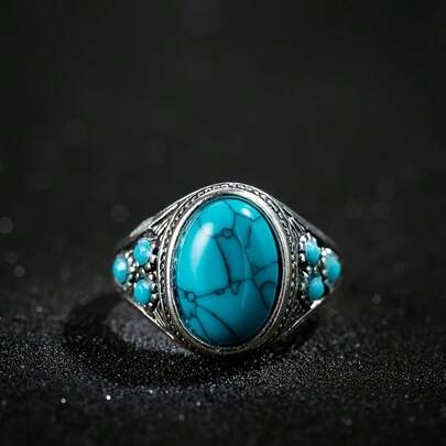 男士绿松石戒指，情侣戒指，万圣节和圣诞节节日礼物
