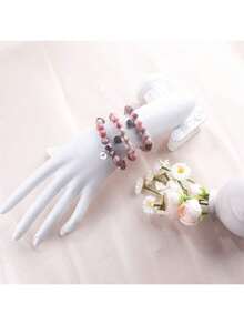 1pcs Elegant & Cute Pink Beaded Bracelet With Initial Charm Letters A~T, Perfect Jewelry Gift For Women, Ideal For First Day Of School, Birthdays, Christmas, Granddaughter Presents - 孫女A - 查看 9