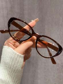 1 Pair Of Light Cool Brown Glasses For Women – Boasting An Oval Frame With A Mild Retro Flair - Màu trà lạnh - Xem 1