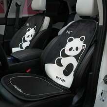 1个熊猫造型汽车头枕，毛绒刺绣卡通设计，舒适颈枕，冬季汽车腰枕 - 黑色 - 查看 6