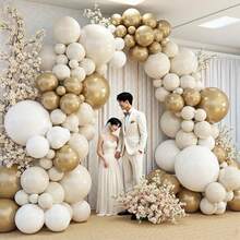 Champagne Gold Balloon Arch Set, Includes 18", 10", 5" White & Gold Metal Latex Balloons, Suitable For Boho, Neutral Tone Baby Shower, Wedding, Bridal Shower, Birthday Decor - Sandy White Metal Gold - View 4