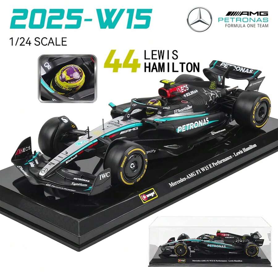 Burago 1:24 Scale  Petronas W15 #44  2024 - Realistic 1:24 Scale Model Car, Driven By , Officially Licensed By , Luxury Gift Box Set With Acrylic Display Case And Detailed Base - 1:24 W15 #44 - View 1