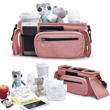 ANTSAY Organizador de Carriola de Bebé,Organizador Universal para Cochecito,2 Portavasos y Bolsillo Desmontable con Cremallera, Correa de Hombro,Bolsa de Almacenamiento de Cochecito - Negro - Ver 4