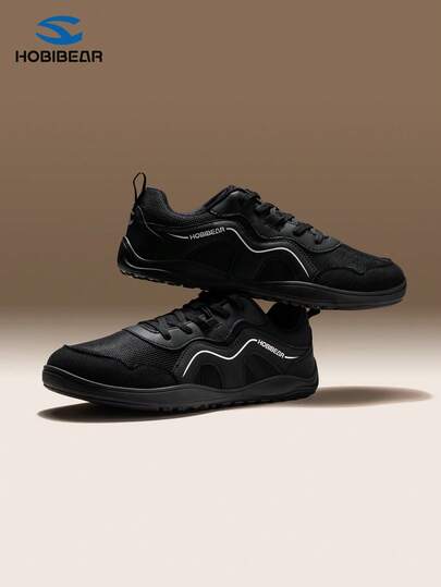 HOBIBEAR Women's Casual Sneakers, Versatile Solid Color Lace-Up Wide Toe Comfortable Breathable Flat Shoes