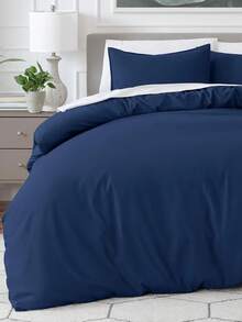 FORZZZ 2000TC Black Hotel Soft Microfiber Quilt Cover Set King Size,3 Pieces Duvet/Donna Cover Set, 1 Quilt Cover Zipper Closure & 2 X Pillowcases - 藏蓝色 - 查看 1