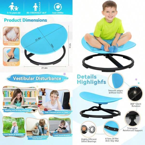 Spinning Chair For Autistic Sensory Spinning Chairs For Autism Training Body Coordination Double Handle Design Sit And Spin Metal Base More Safer Blue