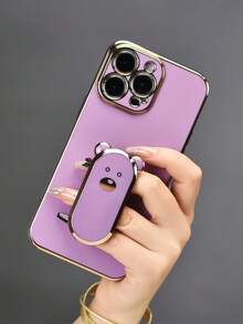 1pc Electroplated Cute Bear Phone Holder, Electroplated Phone Case With Hidden Grip Stand, Shock-Proof Ultra-Thin Protective Cover, Camera Lens Protection, Compatible With IPhone 17/6/7/8/X/XS/XR/11/12/13/14/15/16, Galaxy, Redmi, Honor, OPPO, Realme, Infinix Hot 40i/Smart 8/Spark GO 2024/Spark20/20C/POP8 - Purple - View 4