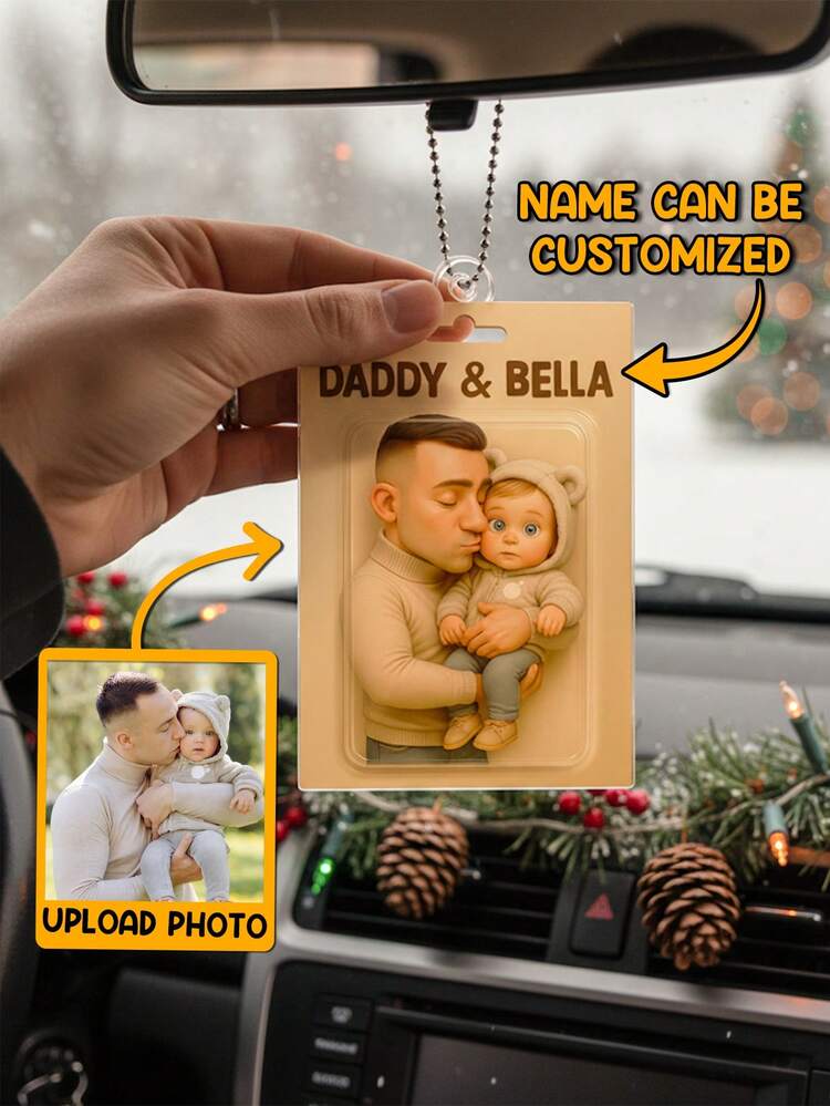 Catygift Trang trí xe hơi Giáng sinh bằng ảnh gia đình theo yêu cầu, đồ trang trí treo xe hơi cá nhân hóa cho cặp đôi hoặc gia đình, quà Giáng sinh cho bố mẹ, đồ trang trí treo xe hơi bằng ảnh độc đáo, tạo không khí ấm áp, làm mới ngôi nhà vào mùa thu, trang trí Giáng sinh, sự hòa thuận gia đình. - Như được hiển thị - Xem 1