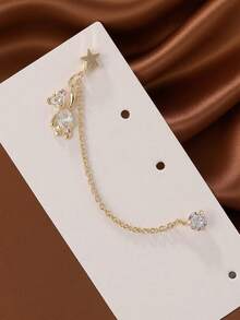 2pcs Cute Bear Pendant Earrings, With Chain, Double Piercing Ear Cuff Cartilage Earrings - Gold - View 2