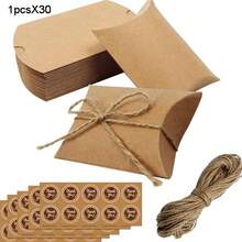 10个/30个/50个装可折叠牛皮纸枕形礼盒，配麻绳，感谢礼盒，适用于婚礼、新娘送礼会、生日、新年和节日礼品包装盒 - 彩色 - 查看 15