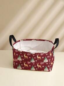 1pc Christmas Santa Claus & Christmas Tree Print Storage Basket, Open-Top Storage Box With Handle, Multi-Purpose Storage Basket For Daily Organizing, Home, Clothing, Socks, Suitable For Living Room, Bedroom, Room Organization - Multicolor - View 19