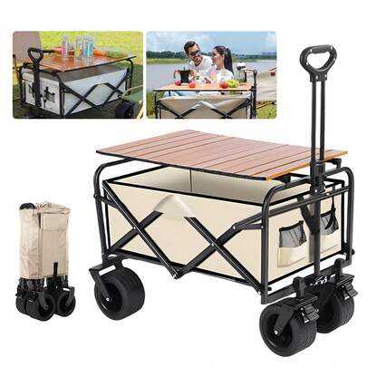 Outdoor Foldable Garden Camping Trolley Cart Wagon Beach Festival Table 4 Wheels