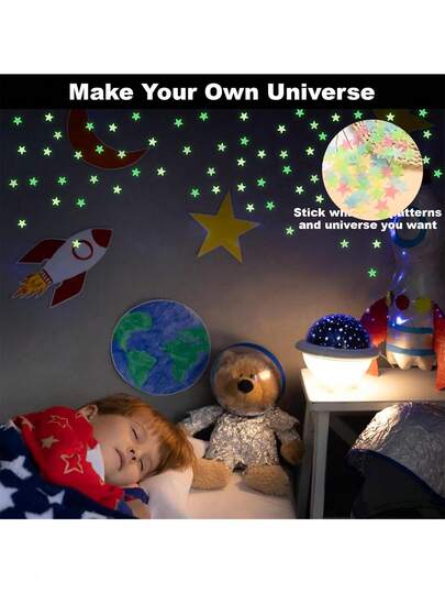 Glow-In-The-Dark Stickers, 3D Stereo Luminous Stars Wall Stickers, Waterproof PVC Material Odorless, Cute Dreamy Starry Sky Style, Star & Moon Pattern Suitable For Children's Room, Bedroom, Dormitory, Ceiling, Wall Decor, Soft Glow Creates Warm And Sleep-Inducing Atmosphere, Reusable DIY No Residue, Suitable For Home Decor, Dorm Decoration, Children's Day And Christmas Gifts, Creative Glow-In-The-Dark Star Wall Sticker Decoration Room Decor Bedroom Decor Kitchen Decor