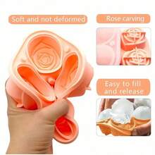 1 Silicone Ice Cube Tray, Rose-Shaped Ice Cube Tray Mold, Suitable For Chilled Cocktails, Whisky And Juice - Pink - View 11