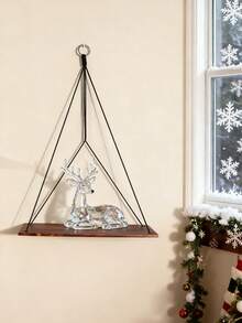 1个三角形悬挂式壁挂置物架，现代悬浮式储物架套装，适用于客厅、卧室、浴室，波西米亚风格壁挂式展示收纳架，可用于摆放植物、照片和装饰品 - 黑色 - 查看 4