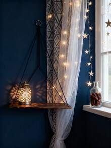 1个三角形悬挂式壁挂置物架，现代悬浮式储物架套装，适用于客厅、卧室、浴室，波西米亚风格壁挂式展示收纳架，可用于摆放植物、照片和装饰品 - 黑色 - 查看 6