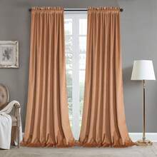 Olive Green Velvet Curtains 2 Panels Set, Block Light Thermal Insulated Rod Pocket Drapes For Bedroom And Living Room (52 X 63 Inch, Olive Green) - Peach - View 12