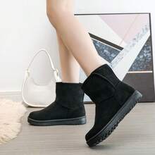 女士加厚纯色户外人造毛皮内衬雪地靴，休闲冬季户外 - ZK-2403黑色 - 查看 3