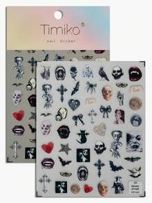 一款采用浮雕激光技术的暗黑系美甲贴纸，哥特风格，包含十字架、眼睛和骷髅等元素，适合个性女孩和女性DIY打造暗黑哥特美甲。美甲用品 美甲贴纸 - 彩色 - 查看 10