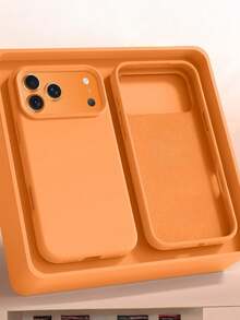 1pc Luxury Fluorescent Color Wireless Charging Mobile Phone Case Compatible With IPhone 17 AIR 16 15 14 13 12 11 Pro Max Plus | Liquid Silicone | Ultra-Thin Protective Shockproof | Mobile Phone - 橘色 - 查看 3