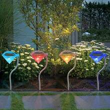 4-Pack Solar Diamond Path Light Strips With Flexible Pole - 8 Hours Of Lighting, Weather-Resistant Plastic With Nickel Batteries, IP44. Easy Semi-Recessed Installation For Gardens, Walkways, Patio Decoration, Outdoor Solar Lights, Garden Decor, Flashing Effect. - 亮光 - 查看 5