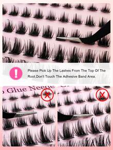 60 piezas Juego de pestañas individuales autoadhesivas con forma de C, incluye pinzas y rizador de pestañas, de 8-16 mm, Kit de extensión de pestañas DIY, pestañas segmentadas sin pegamento, con puntas afiladas, alargamiento de pestañas - Negro - Ver 7