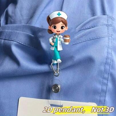 1pc Nurse Coffee Drinking Design Acrylic Badge Reel - 2D Flat ID Card Holder With Rotating Clip, Suitable For Nurses, Medical Students, Doctors, And Practicing Nurses, Nurse Accessories