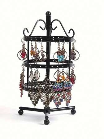 1개 원형 회전 귀걸이 스탠드 금속 보석 디스플레이 소품 철제 보석 스탠드 테이블 상단 귀 스레드 스터드 디스플레이 행거