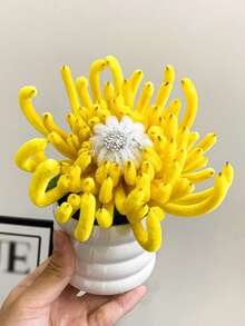 1 szt. wielokolorowa sztuczna chryzantema w doniczce, delikatny, ręcznie robiony bukiet do wnętrz, odpowiedni do domu, kuchni, sypialni, na wesele, święta i imprezy.