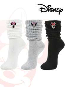6/3/1 pares de calcetines slouch para mujer con bordado de Minnie Mouse de Disney, calcetines altos de pantorrilla cálidos y versátiles para otoño/invierno, calcetines de media pantorrilla de color liso a la moda, suaves, cómodos y transpirables, regalo de Halloween y Navidad - Multicolor - Ver 2