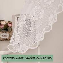 Beige Floral Lace Curtain Swag - Semi-Sheer Rod Pocket Valance For Kitchen, Bathroom, Living Room & Bedroom Half Window, Vintage Farmhouse Decor, 59x39 & 70x39 Inch Options, 1 Panel - 米色(59x39Inch) - 查看 9